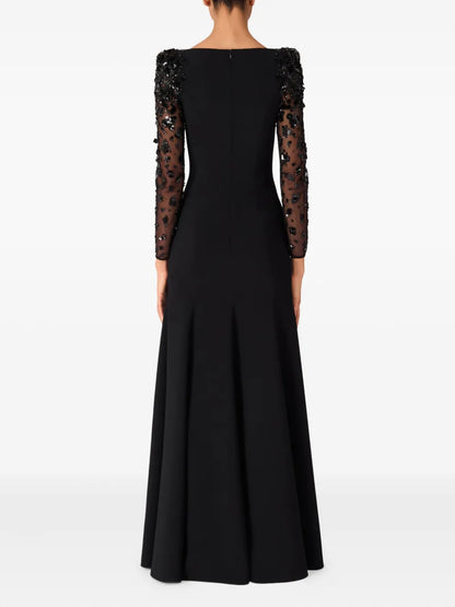 martha Mesh splicing beading diamond maxi dress in black