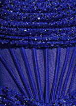 Royal Blue Sequin Off-The-Shoulder Floor-Length Gown with Corset Lace-Up Back