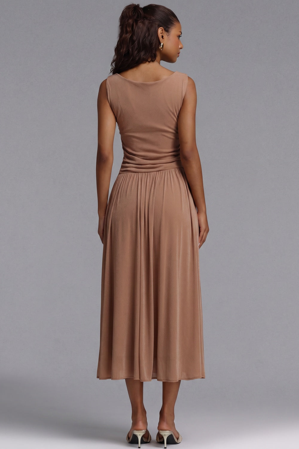 Beige Lightweight Jersey Fit-and-Flare Midi Dress beige lightweight jersey dress - product view 5