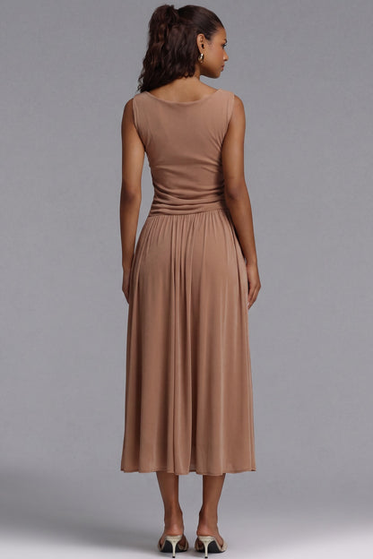 Beige Lightweight Jersey Fit-and-Flare Midi Dress beige lightweight jersey dress - product view 5
