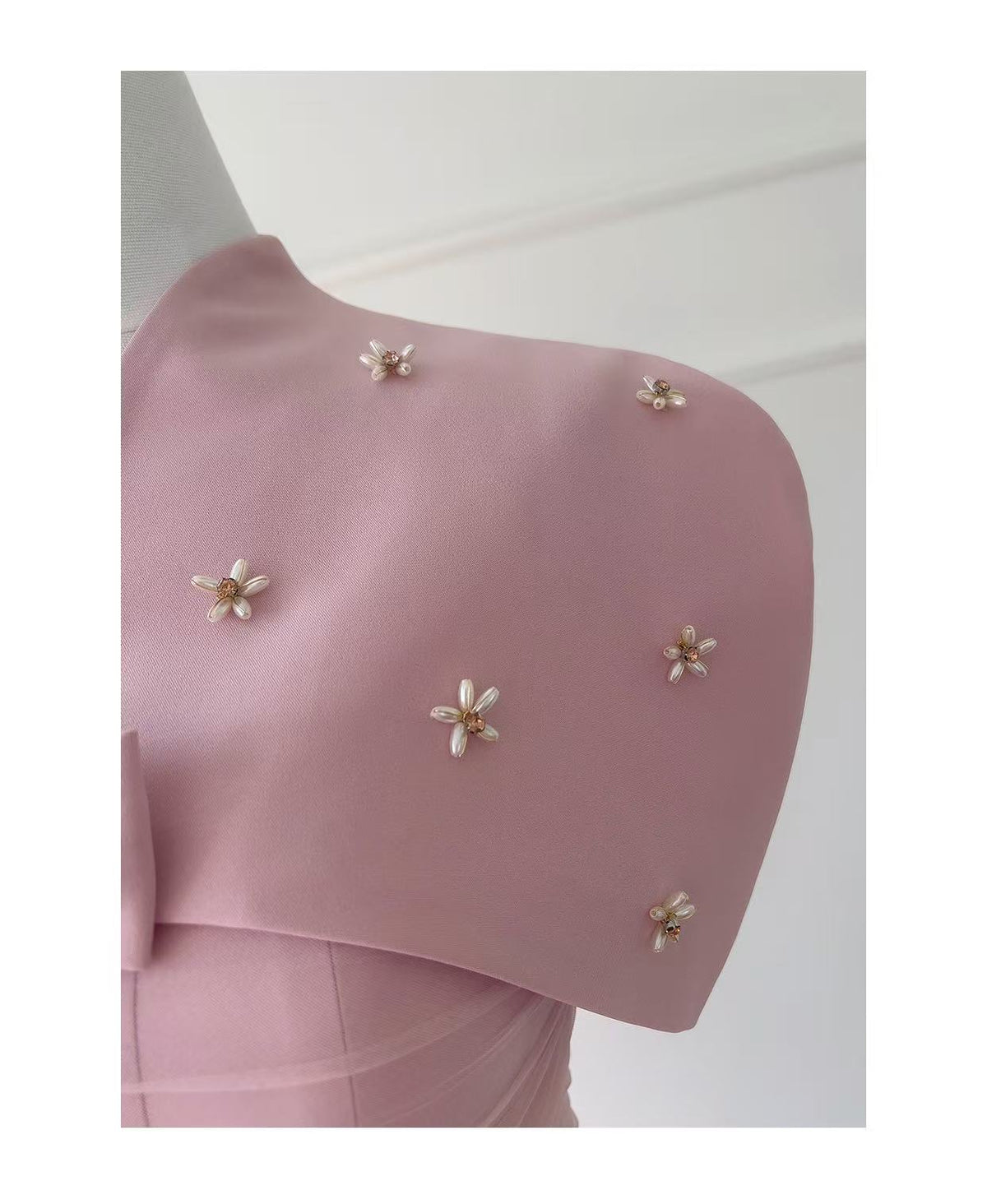 Cape Bow Pearl Corset Pleated Maxi Dress