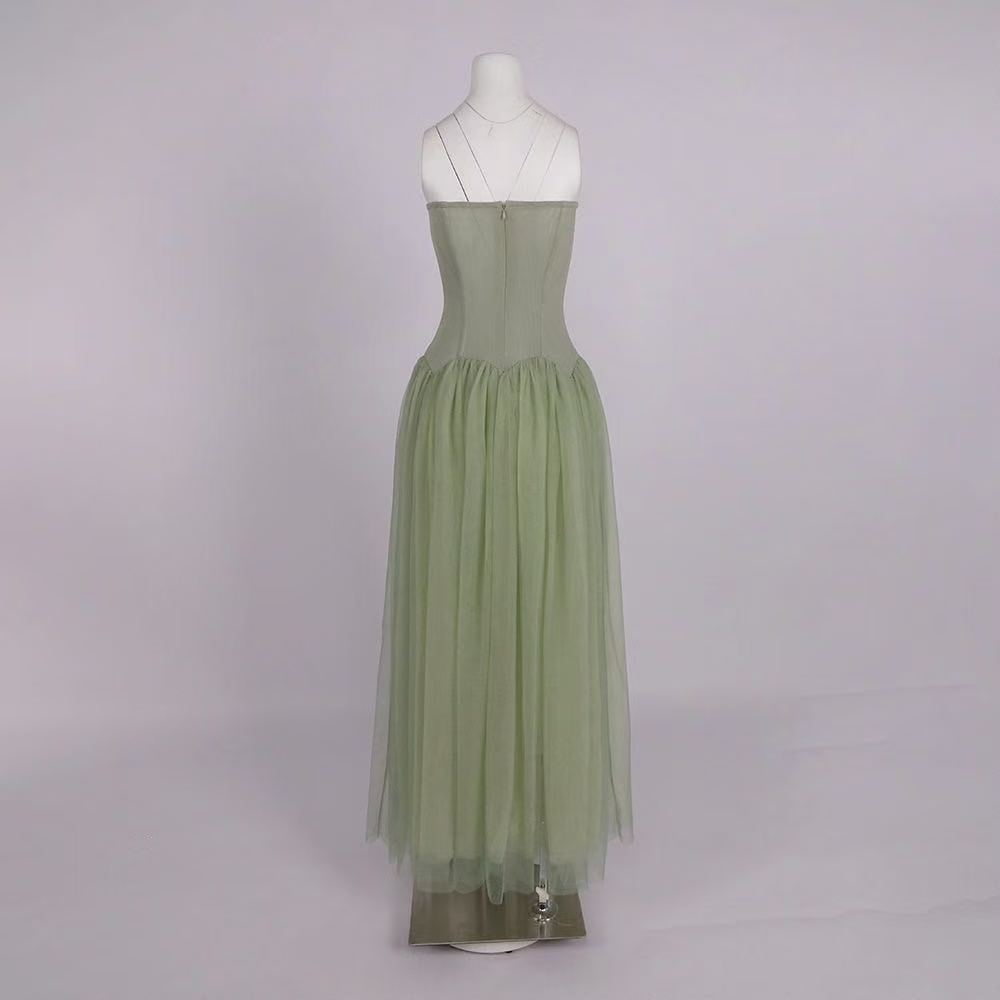 Sage Green Chiffon A-Line Floor-Length Gown