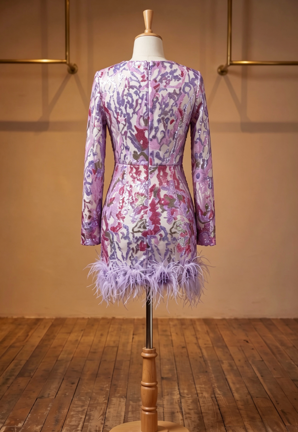 Lavender Jacquard Brocade Bodycon Mini Dress