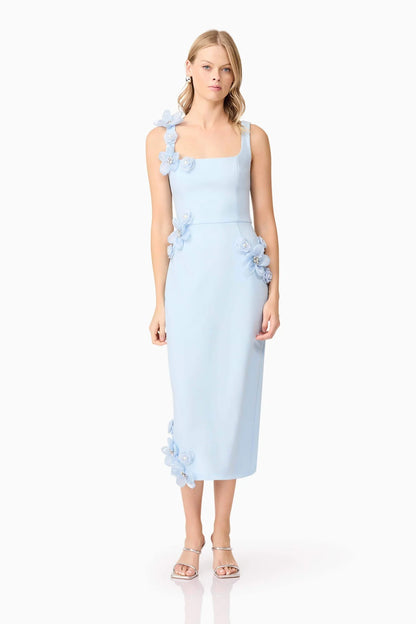 sabrina 3d flower Midi Dress in Blue
