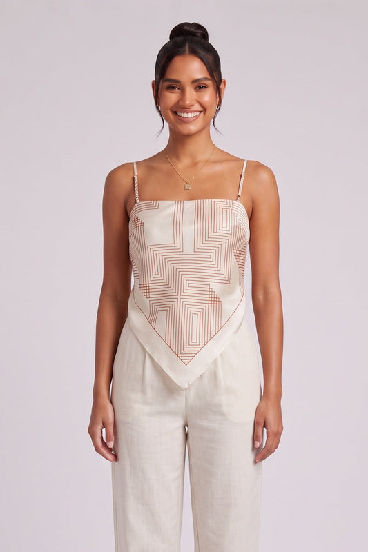 Cream Satin Geometric Handkerchief Camisole Top cream satin camisole top - product view 4
