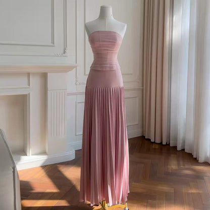 Cape Bow Pearl Corset Pleated Maxi Dress