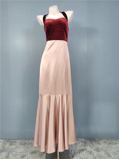 Mesmerizing Impression Mauve Pink Mixed Media Halter Maxi Dress