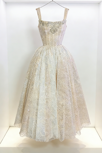 A-Line Glitter Sleeveless Light Champagne Wedding Dresses