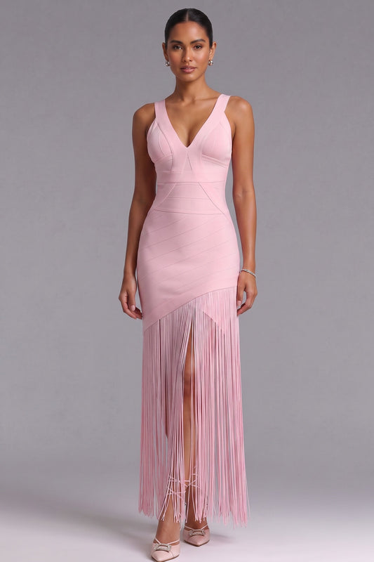 light pink heavy knit bandage fabric bodycon dress light pink heavy knit bandage fabric dress - product view 3