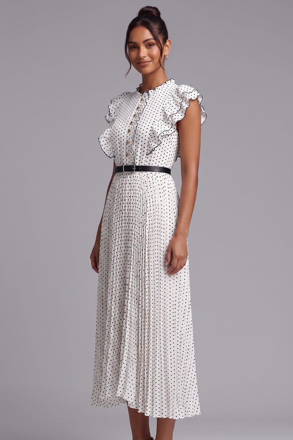 Polka Dot Ruffle Sleeve Midi Dress Premium Fabric - product view 5