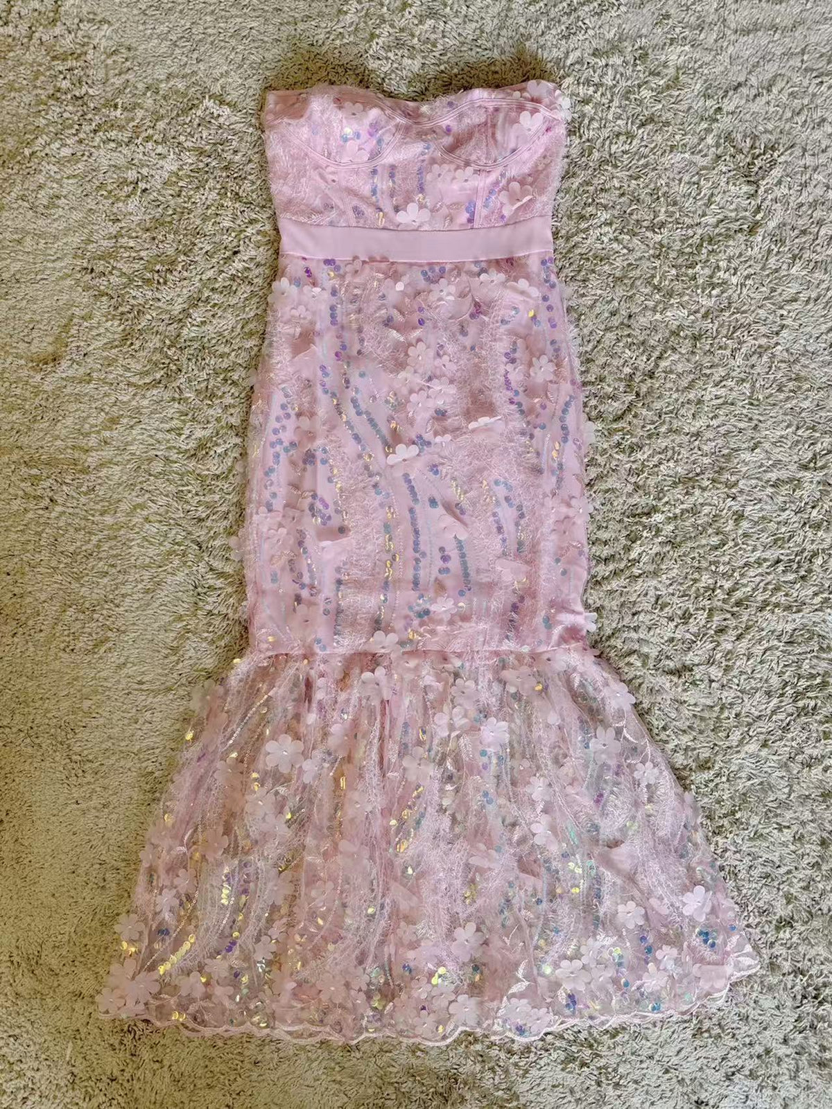Girly Charms Strapless Midi Dress Pink