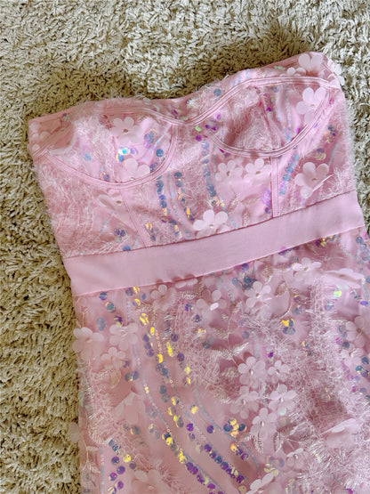 Girly Charms Strapless Midi Dress Pink