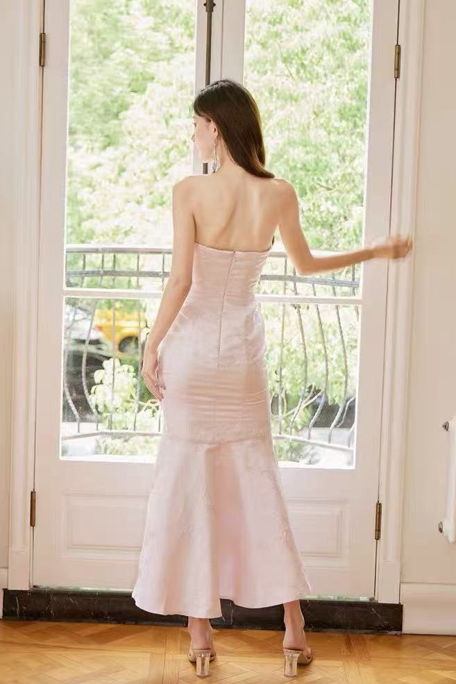Light Pink Strapless Jacquard Mermaid Maxi Dress