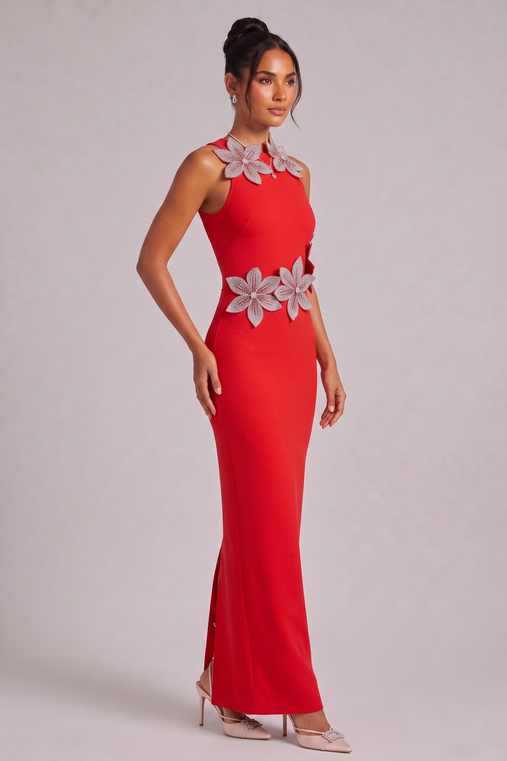 Red Sleeveless Maxi Dress with Back Slit Premium Fabric - product view 3