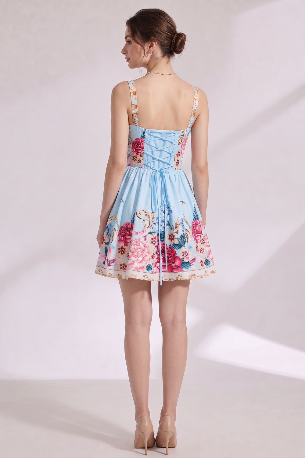 light blue structured cotton woven fit-and-flare dress light blue structured cotton woven dress - product view 4