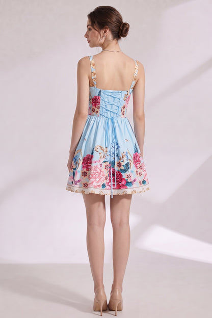 light blue structured cotton woven fit-and-flare dress light blue structured cotton woven dress - product view 4