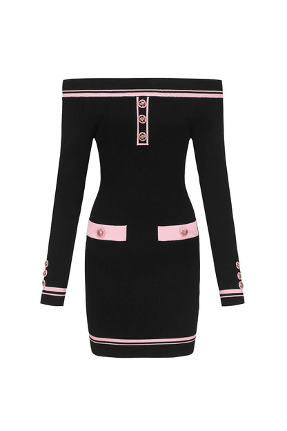 vanessa off-shoulder Knit mini Dress in black