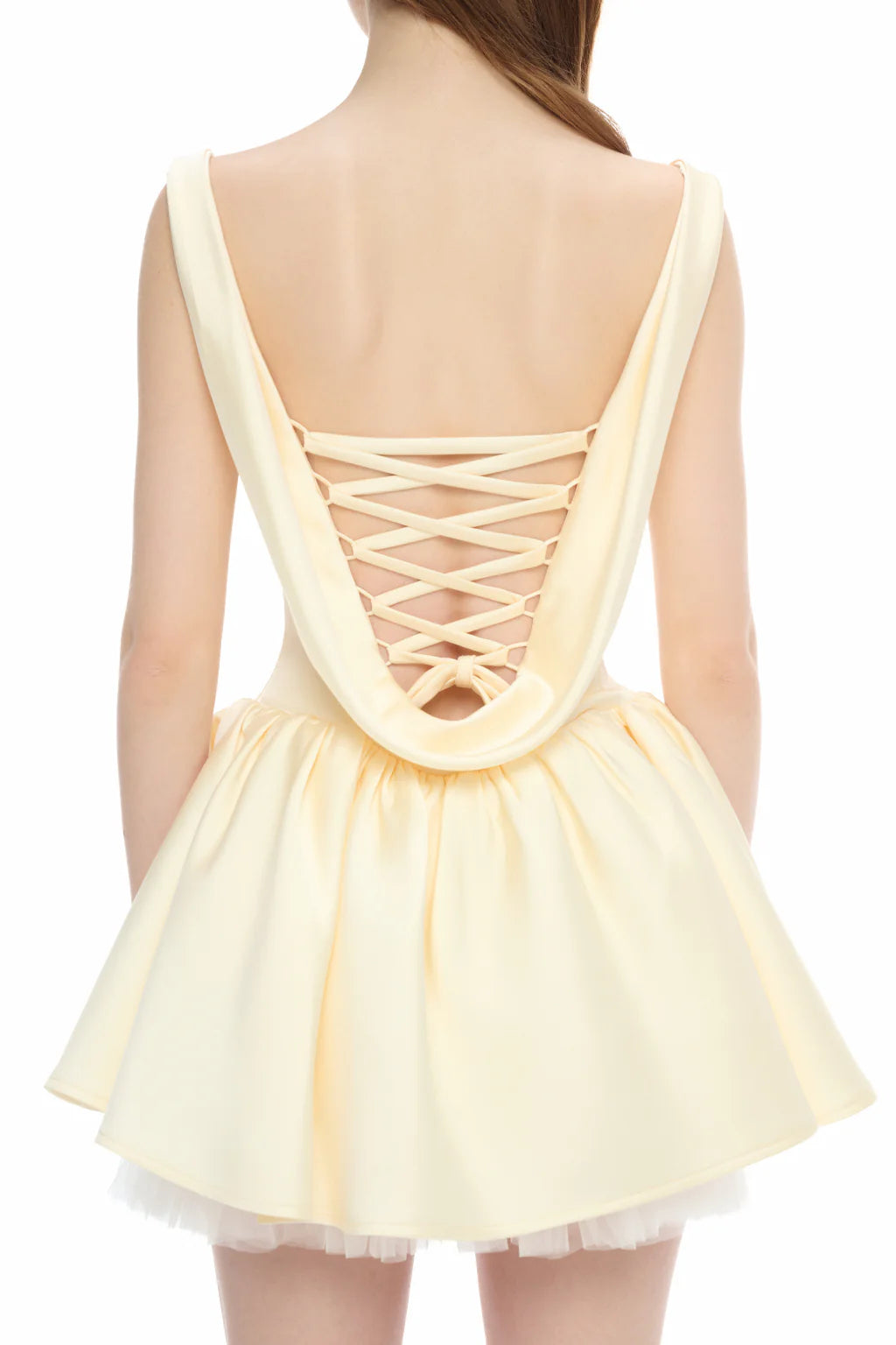 bernice backless pleated puffy Mini Dress - Champagne