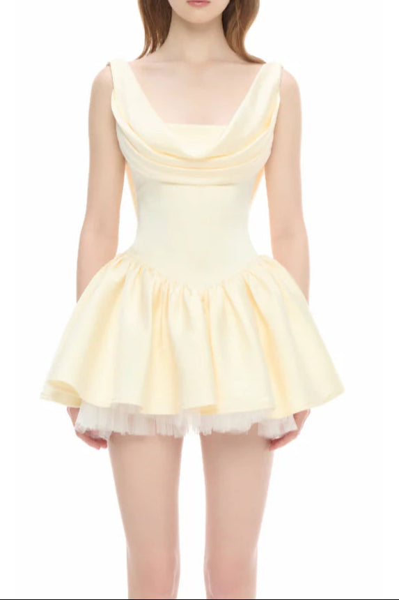 bernice backless pleated puffy Mini Dress - Champagne
