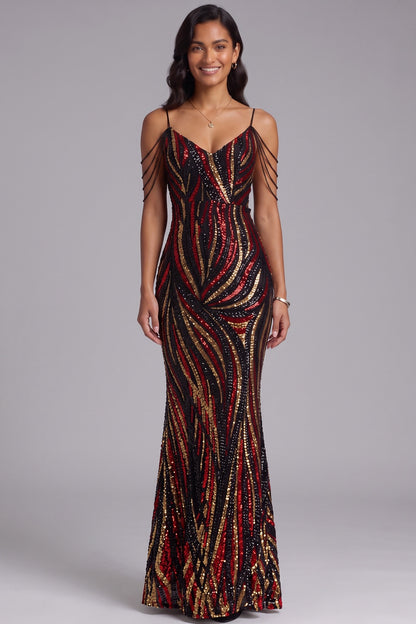 Sequin Cold Shoulder Floor-Length Gown Premium Fabric - product view 4