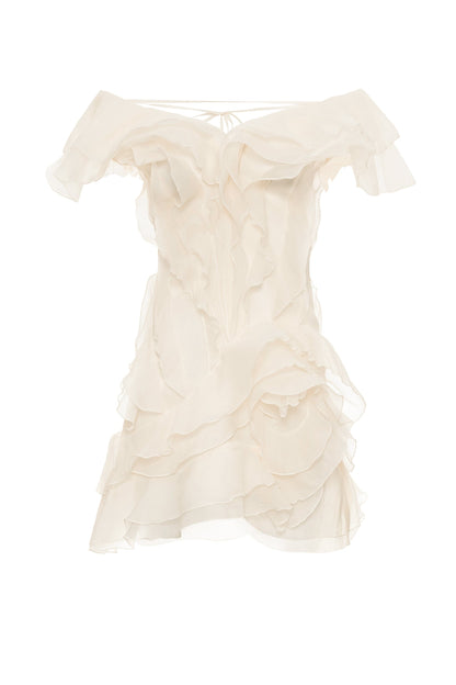 Theia Ruffle Layers Strapless Mini Dress In Beige