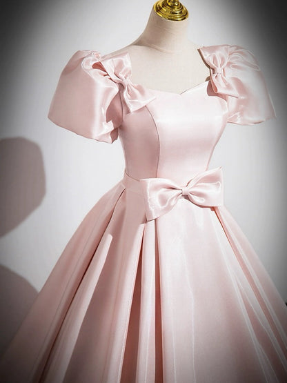 A-Line Satin Pink Prom Dress