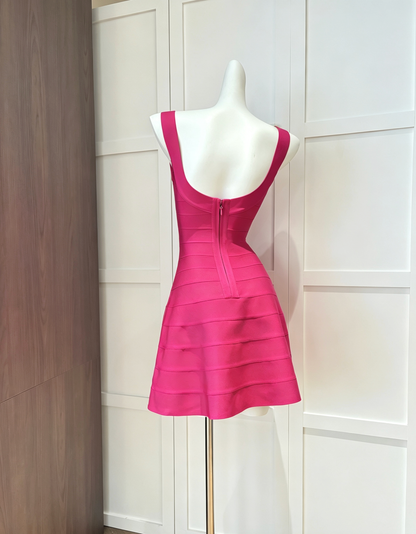 Hot Pink Heavy Stretch Knit Fit-and-Flare Mini Dress