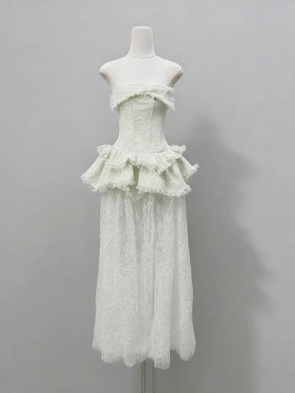 tiffany fitted lace-paneled Strapless maxi dress in green