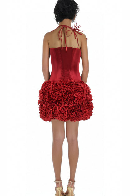corset floral mini skirt suit in red