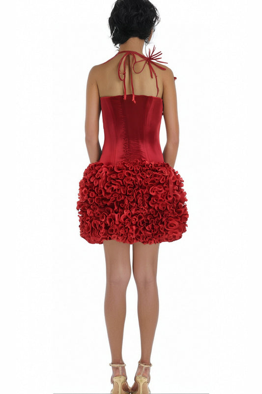 corset floral mini skirt suit in red