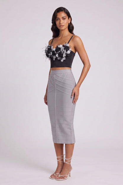 3D Floral Feather Spaghetti Strap Satin Corset Crop Top