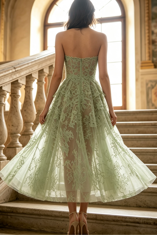 Mint Beaded Lace Midi Dress