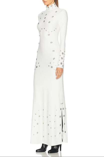 clara Embellished stretch-jersey maxi dress in white