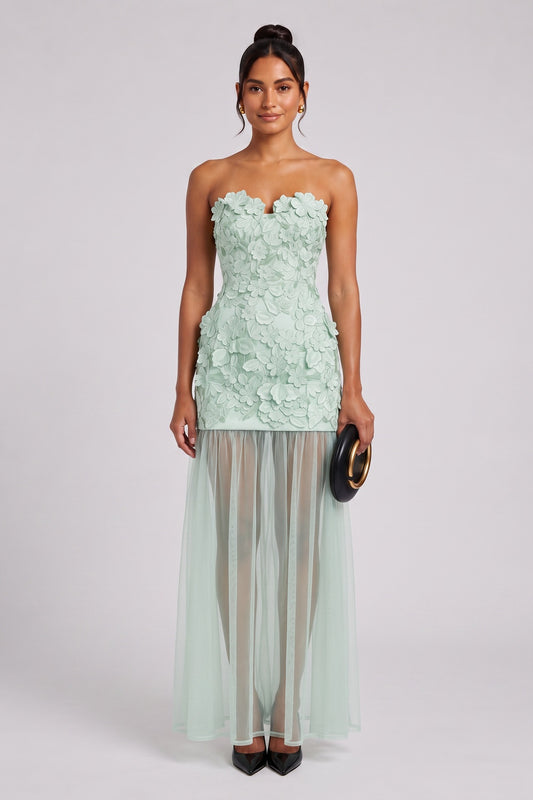 mint green 3D floral lace column dress mint green 3D floral lace dress - product view 1
