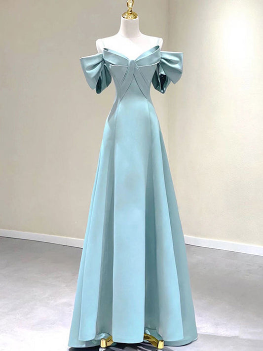 Blue A-Line Satin Dresses
