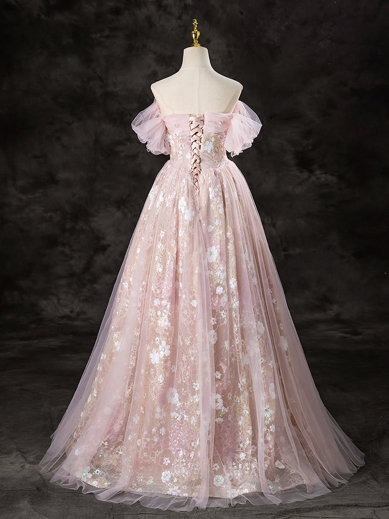 A-Line Off Shoulder Pink Dress