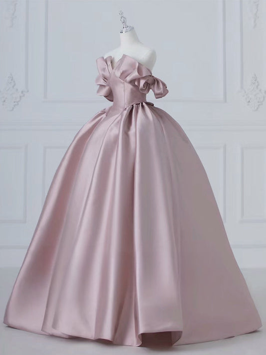 A-Line Pink Satin Prom Dress