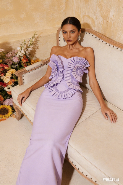 Petulah Strapless Ruched Bandage Maxi Dress