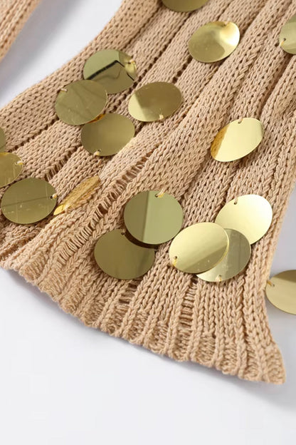elma Golden Aura v-neck Knitted maxi Dress