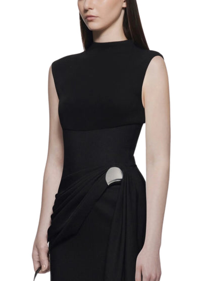 kelly Interlock pleated Knit maxi dress in black