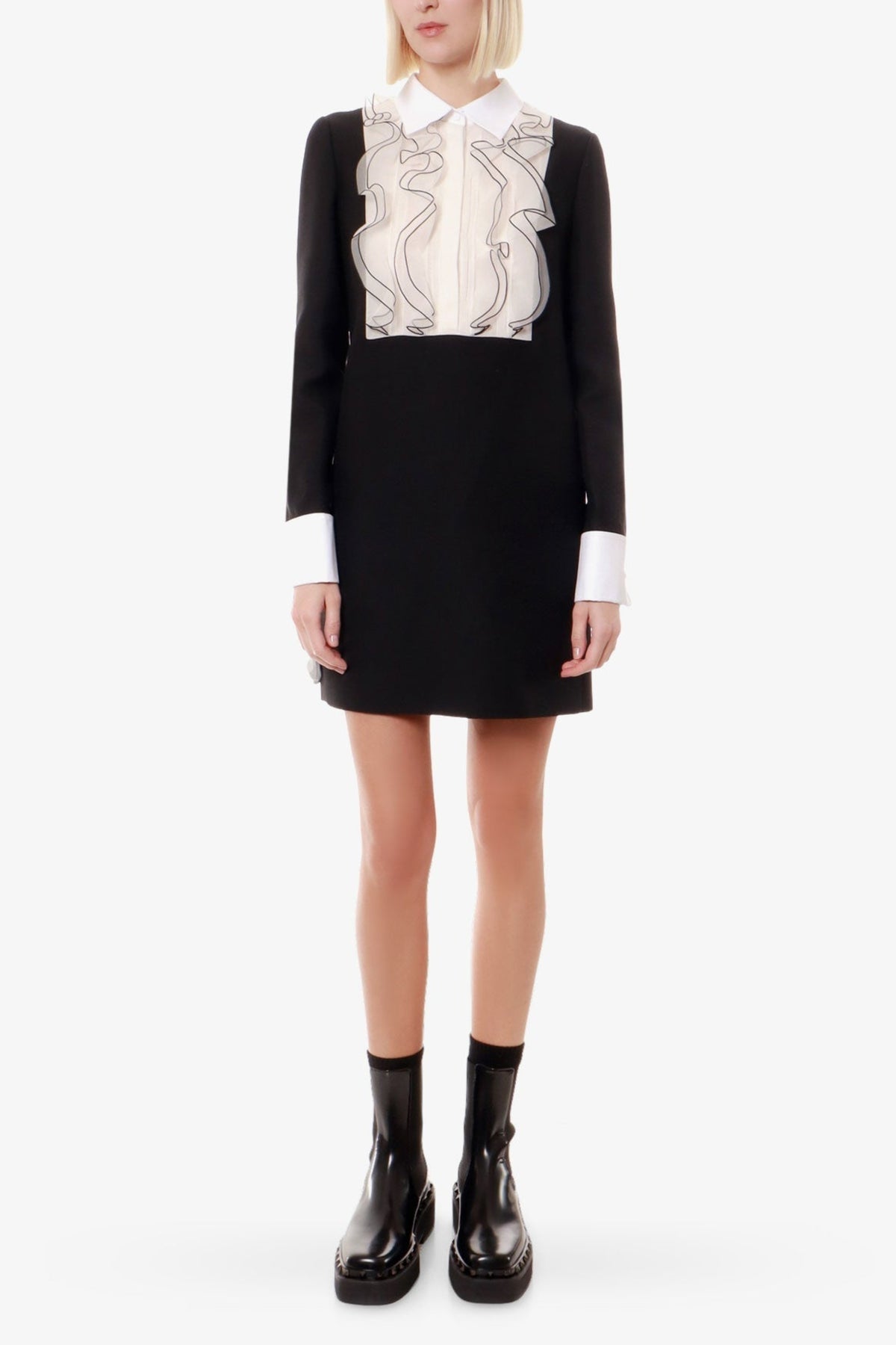 two-tone ruffle trim embellished mini dress