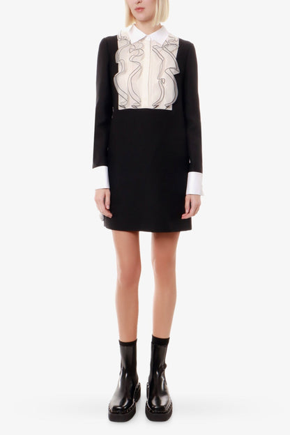 two-tone ruffle trim embellished mini dress