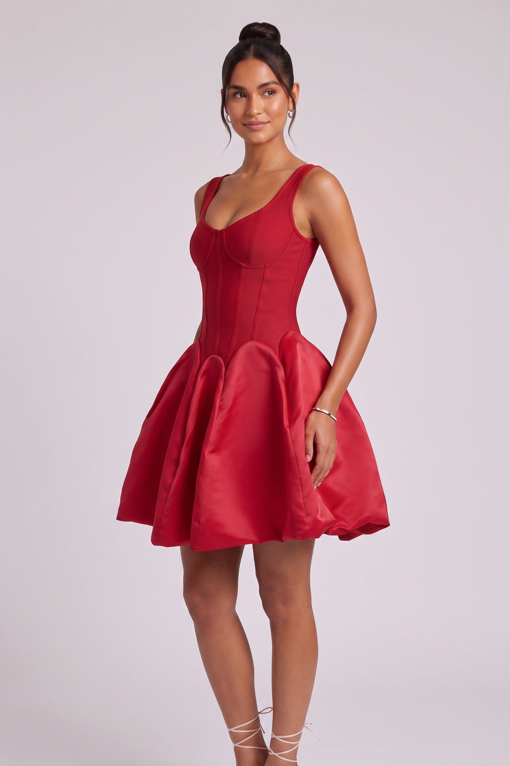 Red Satin Fit-and-Flare Mini Dress red satin dress - product view 4
