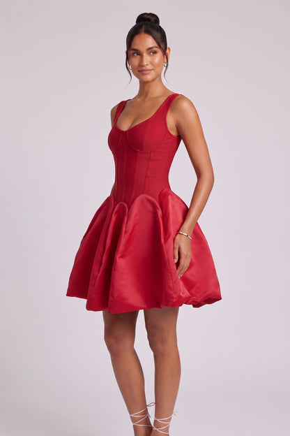 Red Satin Fit-and-Flare Mini Dress red satin dress - product view 4