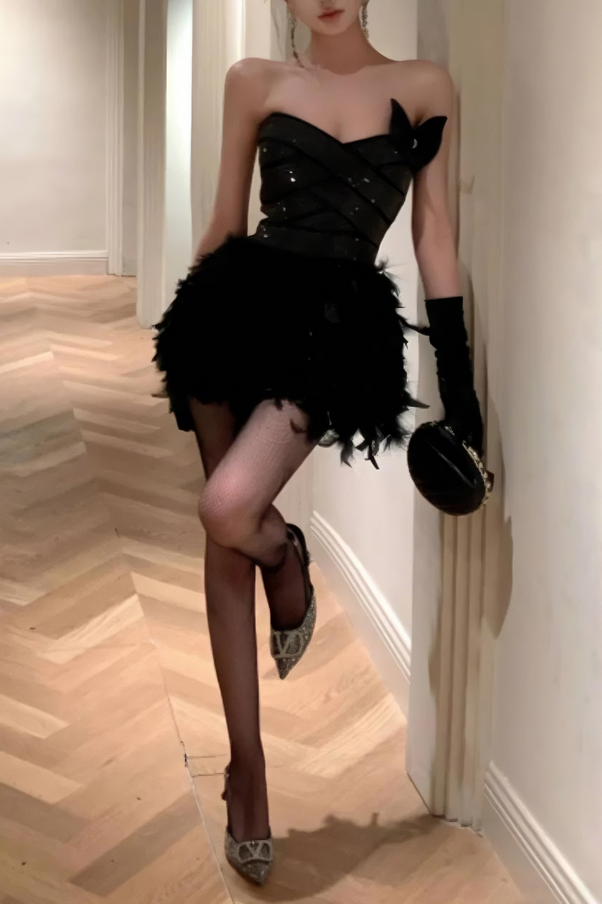 Alisa Feather Mini Dress