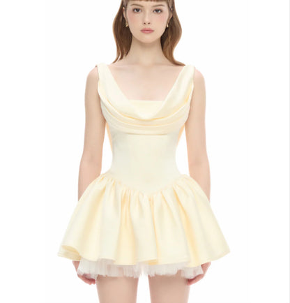 bernice backless pleated puffy Mini Dress - Champagne