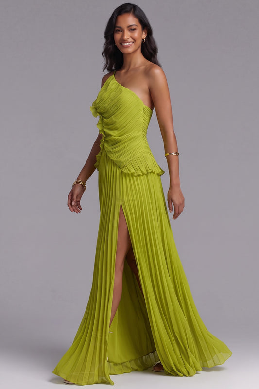 Lime Green Chiffon A-Line Gown lime green chiffon gown - product view 2