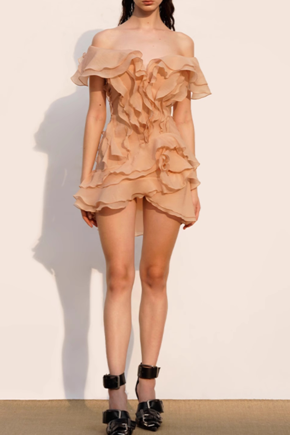 Theia Ruffle Layers Strapless Mini Dress In Coral