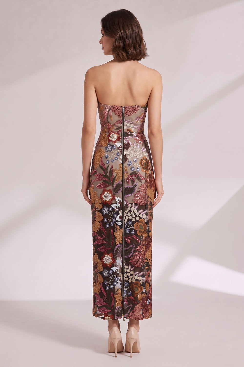 Strapless Floral Embroidered Maxi Dress Premium Fabric - product view 2