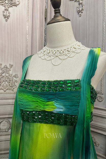 Silk Printed Midi Dress In Green